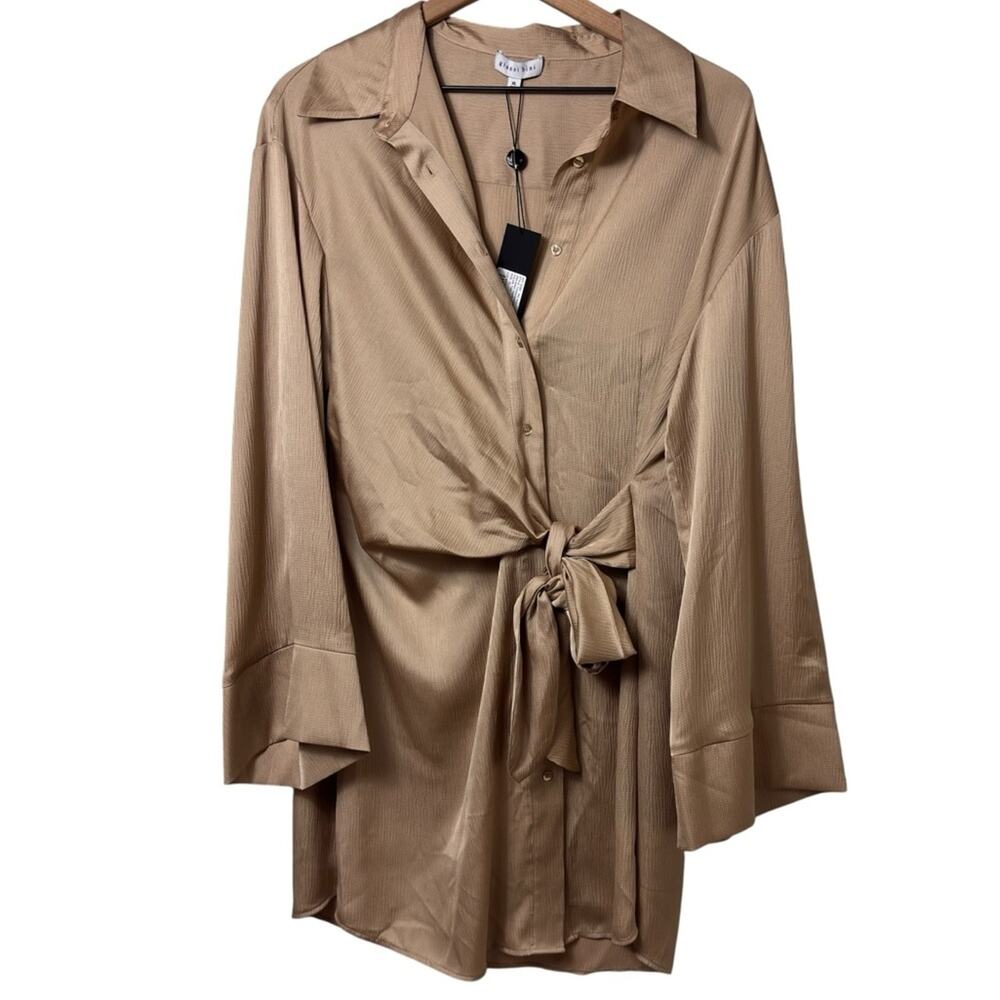 GIANNI BINNI MINA CREPE TAN WOMEN MINI DRESS SIZE XL BRAND NEW WITH TAGS